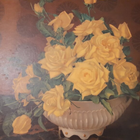 1959 YELLOW ROSE BOUQUET FRAMED PAINTED ART, GORGEOUS - Picture 6 of 16